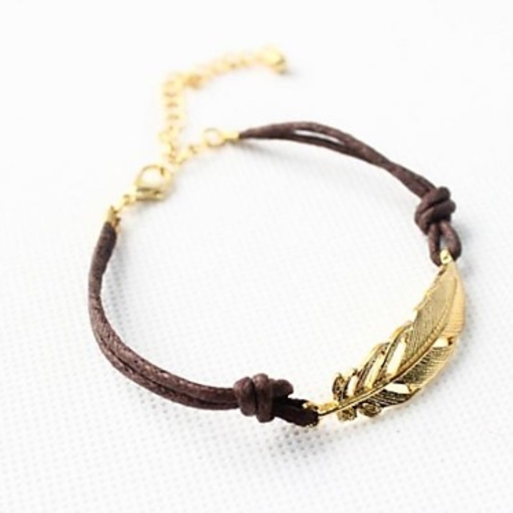 Brown Leather Gold Leaf Bracelet